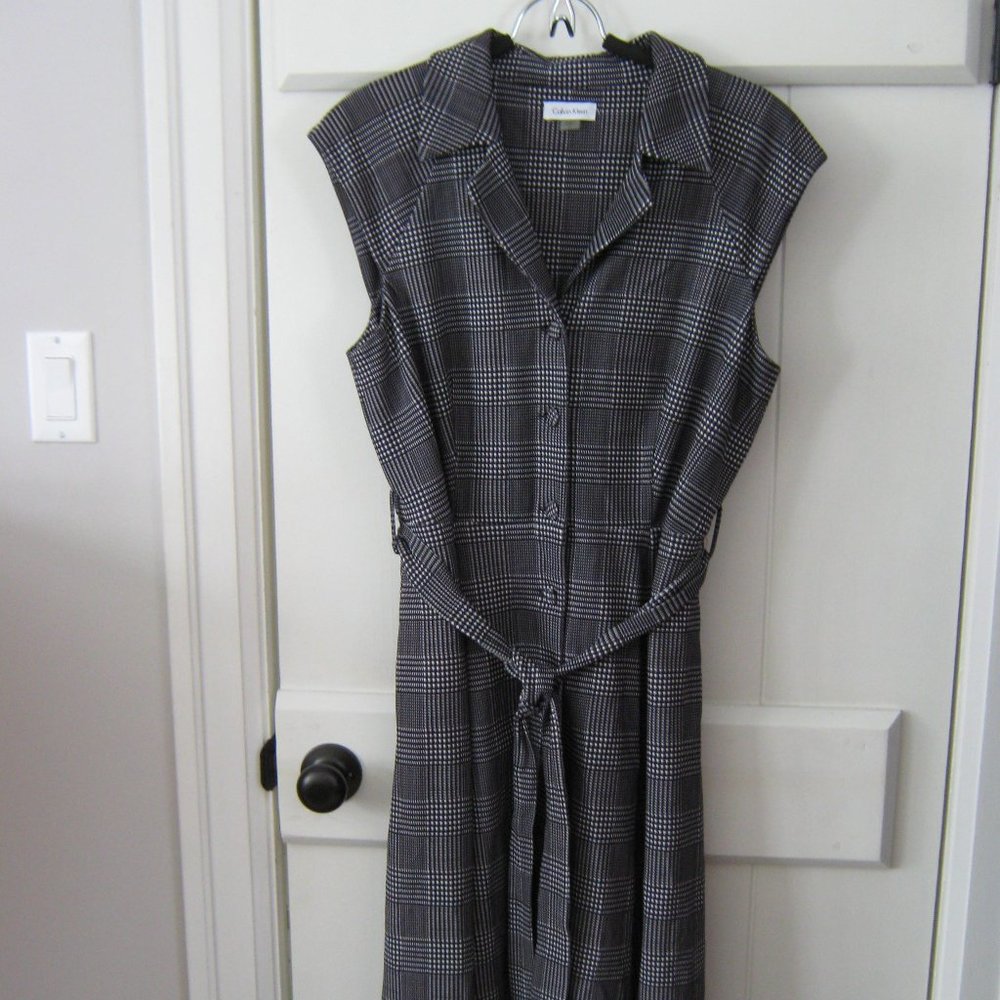 Calvin Klein Black & White Plaid Midi Dress